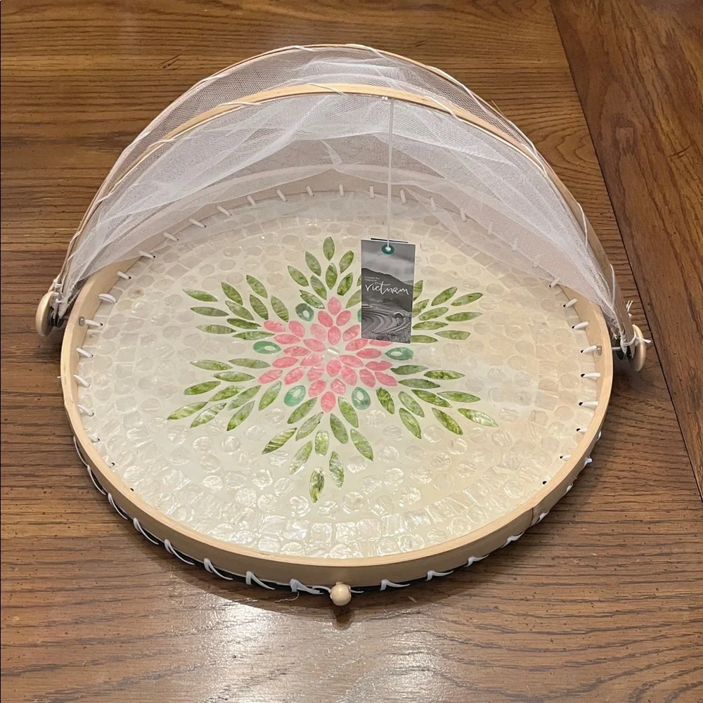 Decorative Food‎ Dome with Floral Design and Mesh Cover, NWT